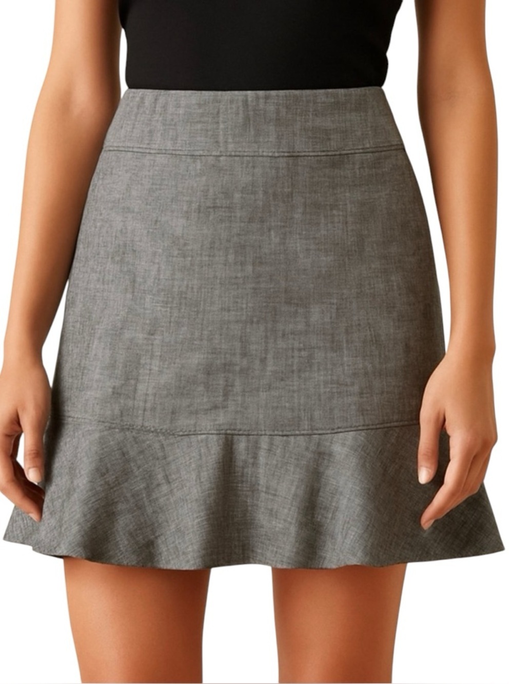 Smart Set Linen/cotton/spandex ruffle bottom grey lightweight skirt. Sz 13